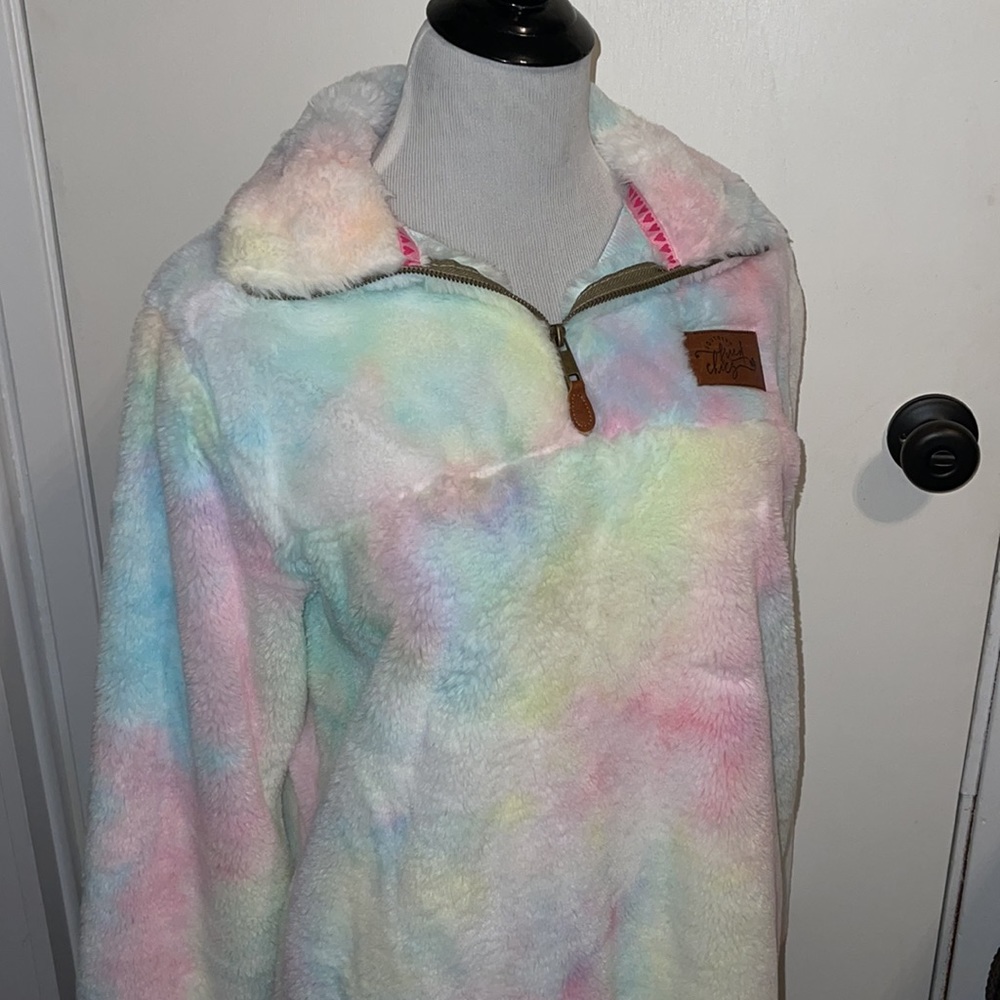 Southern Fried Chicks Fuzzy Long Tye Dye Pull Over W/Pockets - Picture 7 of 10